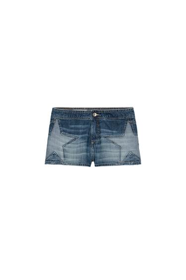 Zara TRF STAR MINI DENIM SHORTS - Blue