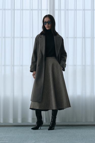 Zara ZARA WOMAN COLLECTION 格紋羊毛披肩裙 - 灰色 / 米色