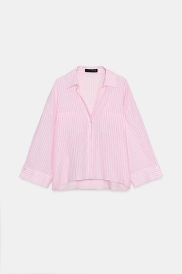 CAMISA FLUIDA CON LINO - Rosa / Blanco de Zara