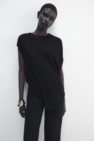 TOP DE TRICÔ ASSIMÉTRICO - Preto da Zara