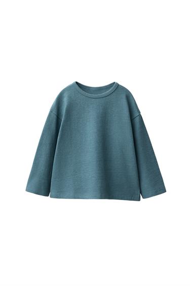 T-SHIRT TEXTURÉ UNI - Bleu canard de Zara