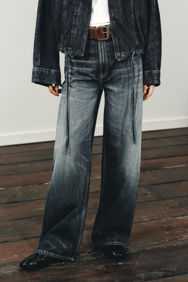 Zara TRF HIGH WAIST EXTRA WIDE LEG JEANS - Navy blue