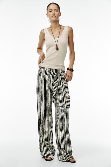 Zara STRIPED WIDE LEG WRAP PANTS - Striped