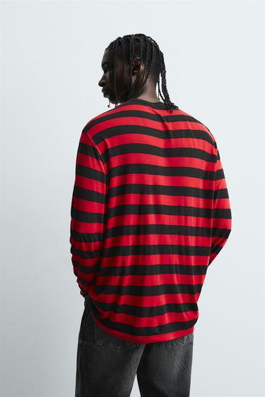 CONTRAST STRIPED T-SHIRT - Red by Zara - Image 2
