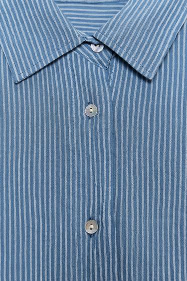 STRIPED LONG SLEEVE SHIRT ZW COLLECTION - Blue by Zara - Image 8