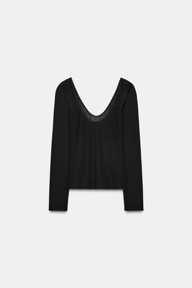 SEMI-SHEER LONG SLEEVE TOP - Black by Zara - Image 4