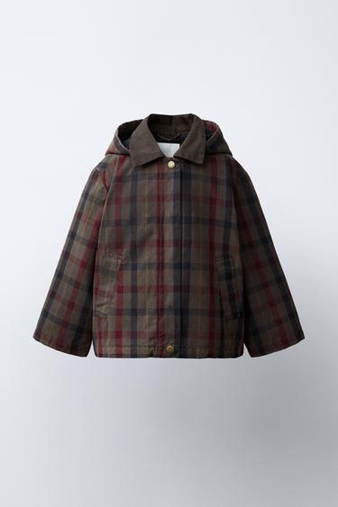 CAZADORA ENCERADA ESTAMPADA CUADROS - Marrón / Topo de Zara