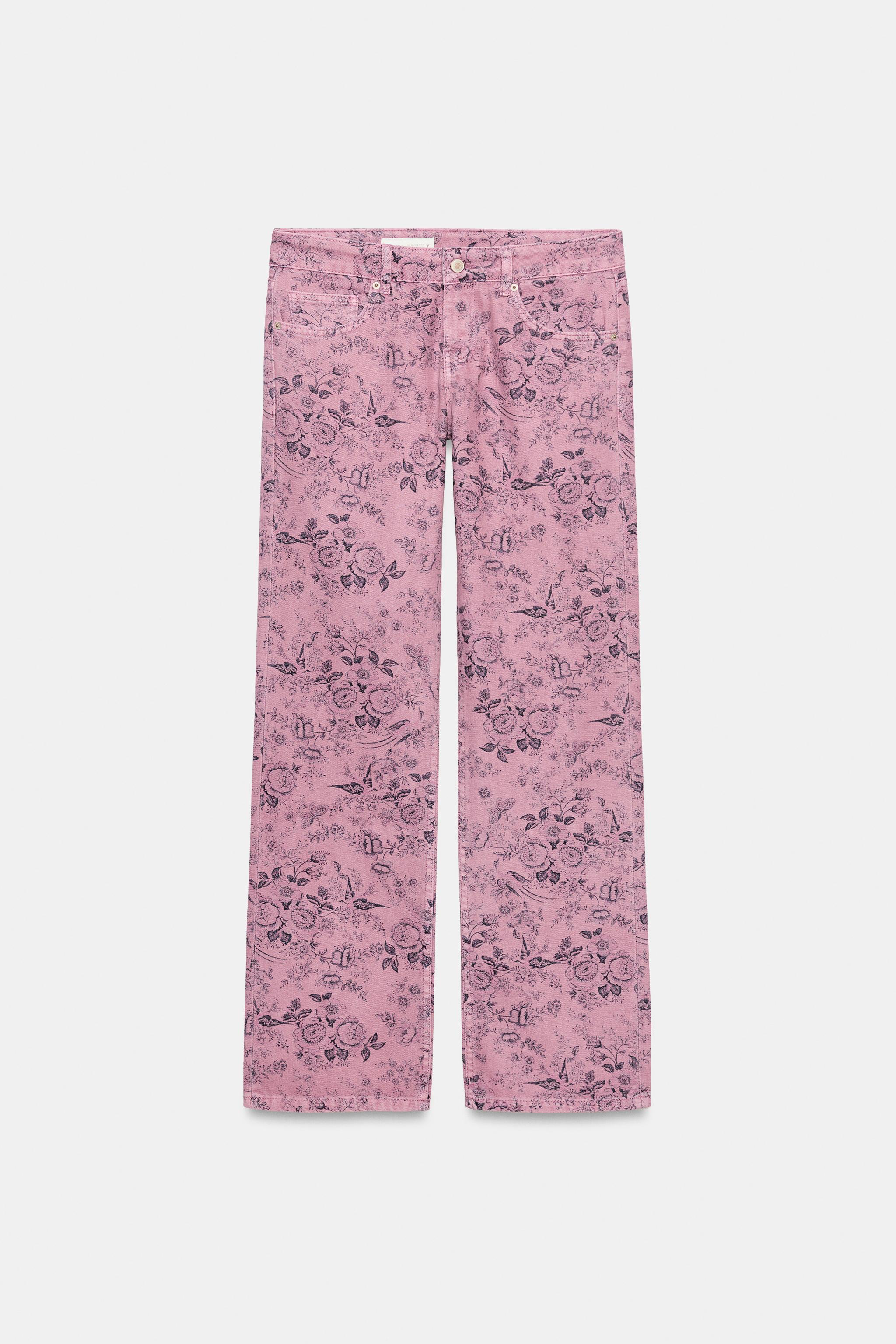 Женские джинсы Zara TRF LOW-RISE WIDE-LEG FLORAL JEANS — фото 6