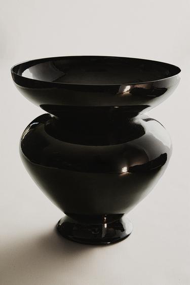 WIDE GLOSS VASE - Black by Zara