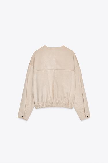 FAUX SUEDE BOMBER JACKET - Ecru by Zara - Image 7
