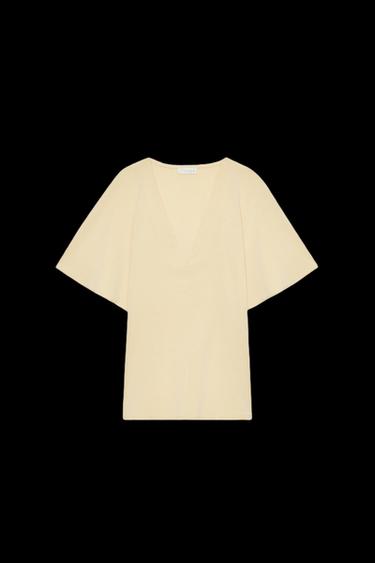 Zara FLOWY V-NECK TOP - Yellow - Image 0