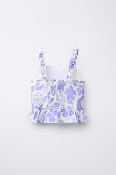 TOP IMPRIMÉ AVEC LIN - Écru / Bleu de Zara - Image 1