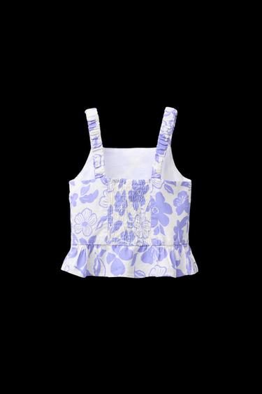 OBERTEIL MIT PRINT UND LEINEN - Cremefarben / Blau von Zara
