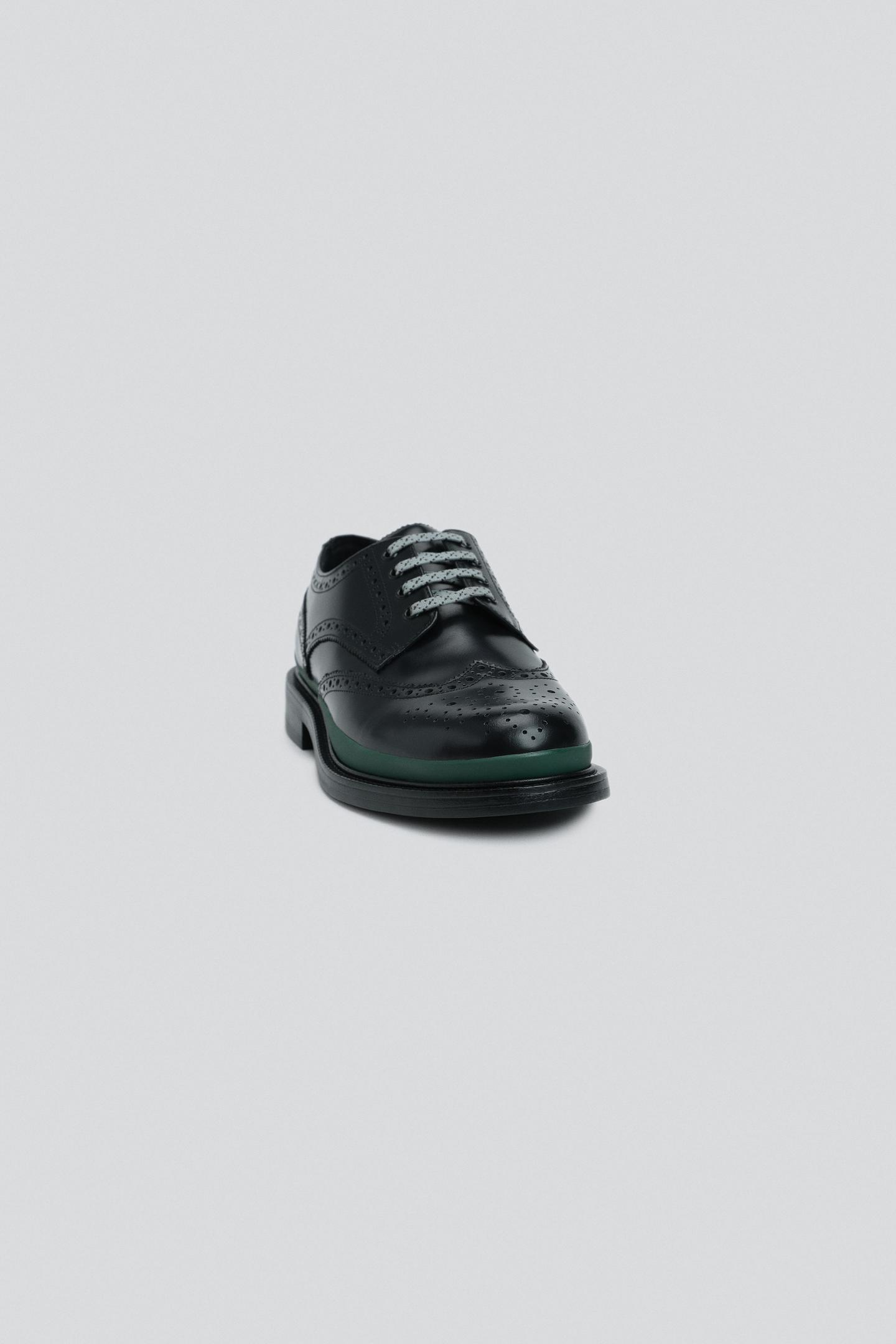 Мужские туфли Zara Leather Brogues, цвет: Чёрный — фото 3