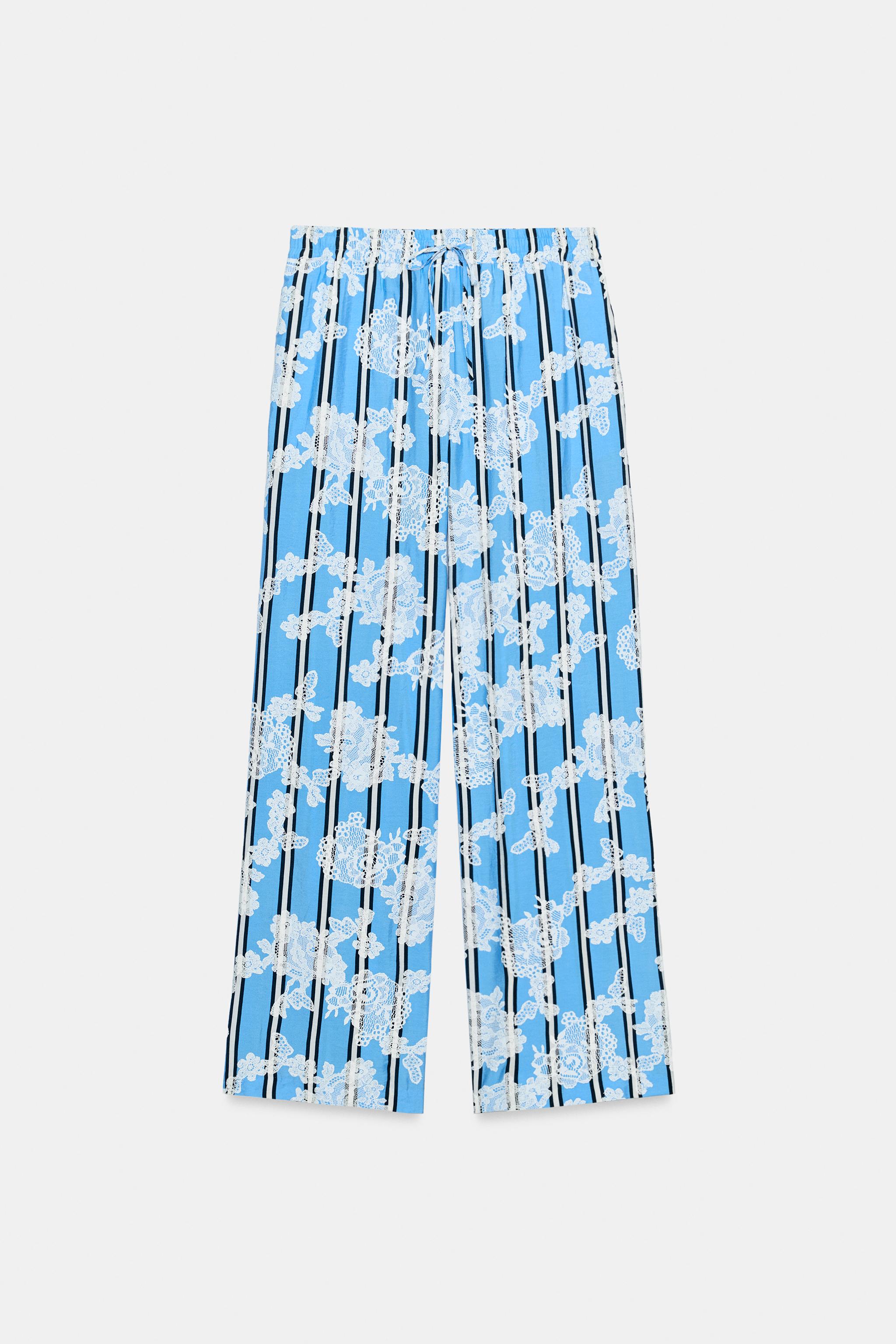 STRIPED PRINT WIDE LEG PANTS