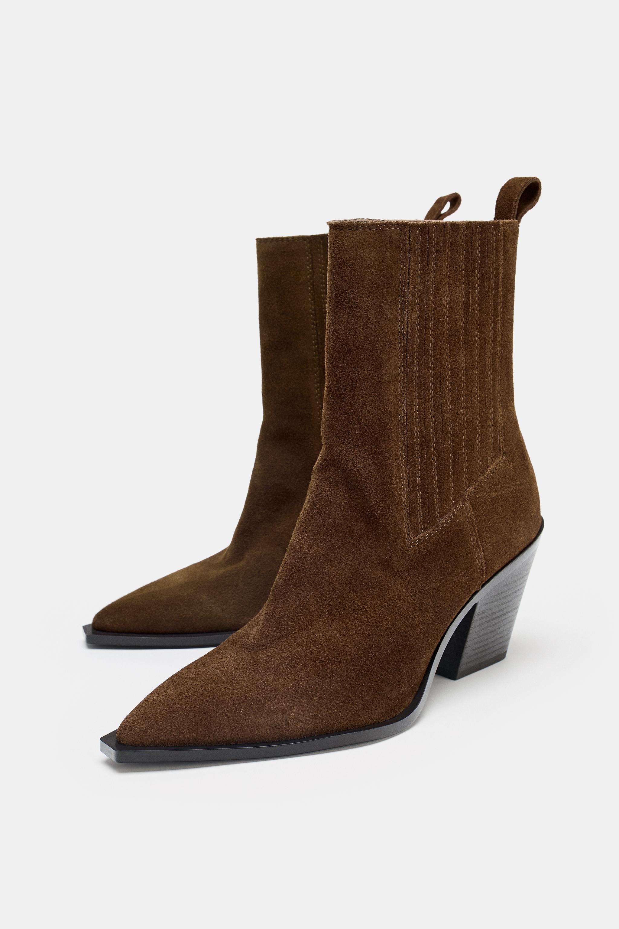 SPLIT SUEDE COWBOY ANKLE BOOTS
