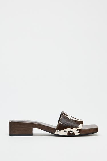 ANIMAL PRINT LEATHER AND SHEEPSKIN SANDALS - Multicoloured by Zara