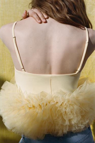 STRETCH TULLE TOP WITH VOLUMINOUS HEM - Yellow de Zara - Image 2