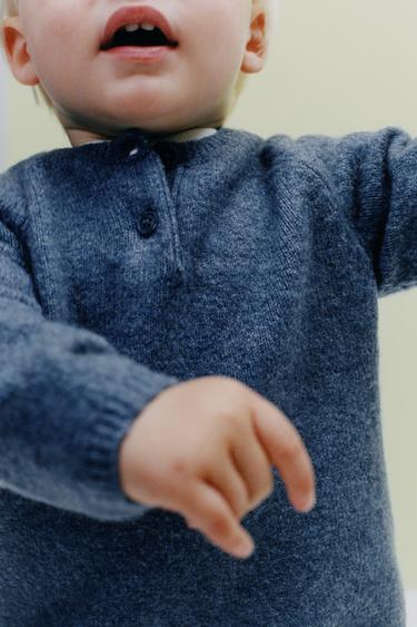 Zaras STICKAD TRÖJA MED KNAPPSLÅ - Blå medel