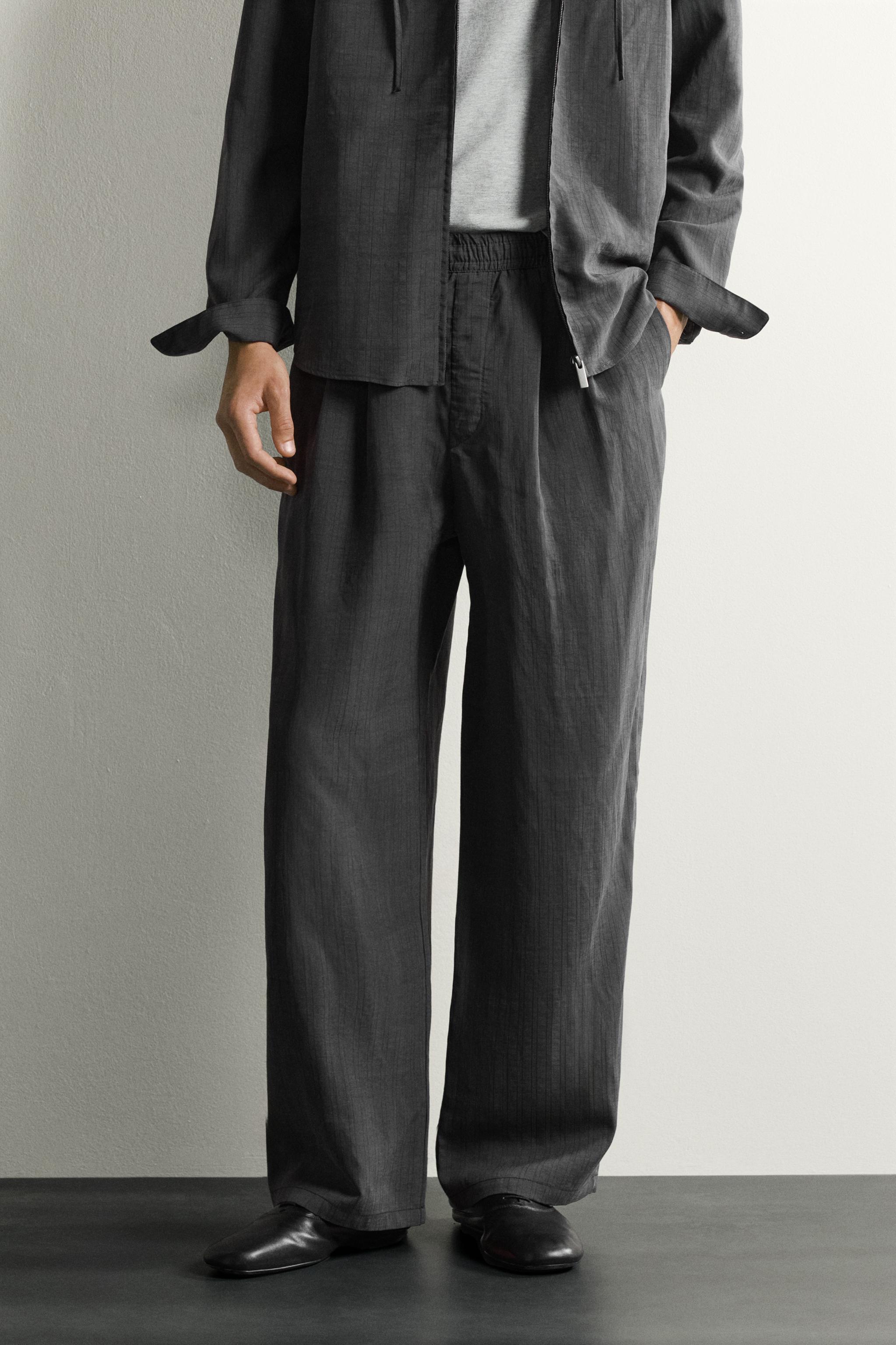 RELAXED FIT STRIPED FLOWY PANTS — Anthracite grey