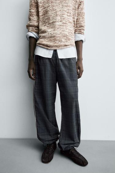 PANTALON DE JOGGING TECHNIQUE À CARREAUX CONTRASTÉS - Bleu de Zara - Image 4