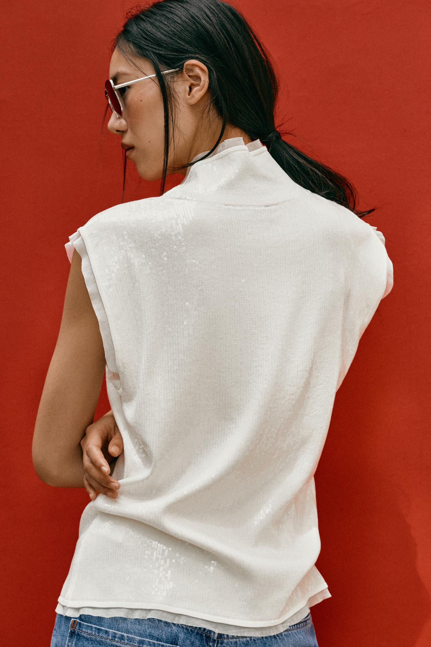 Женский топ Zara Sequin Knit Top, цвет: Белый — фото 5