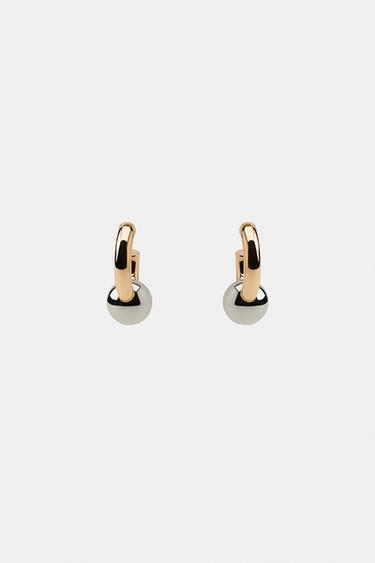 CONTRAST BALL HOOP EARRINGS - Gold / Silver by Zara