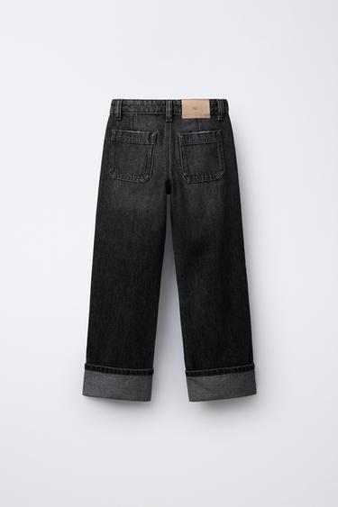 JEAN STRAIGHT BAS AVEC REVERS - Noir de Zara - Image 1