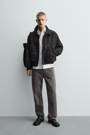 Zara CONTRASTING RIB COLLAR JACKET - Black / Brown