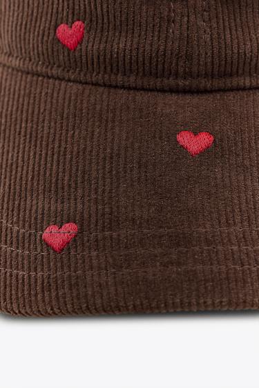 CORDUROY CAP WITH HEART EMBROIDERY - Brown by Zara - Image 2