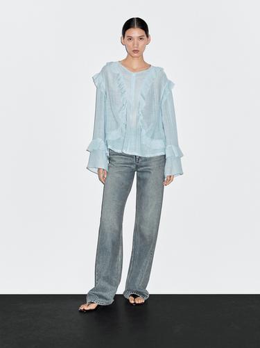 Zara Flowing blouse with ruffles - Light blue - Image 0