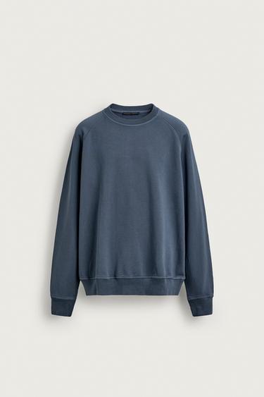 Zara BASIC WASHED CREWNECK SWEATSHIRT - Blue