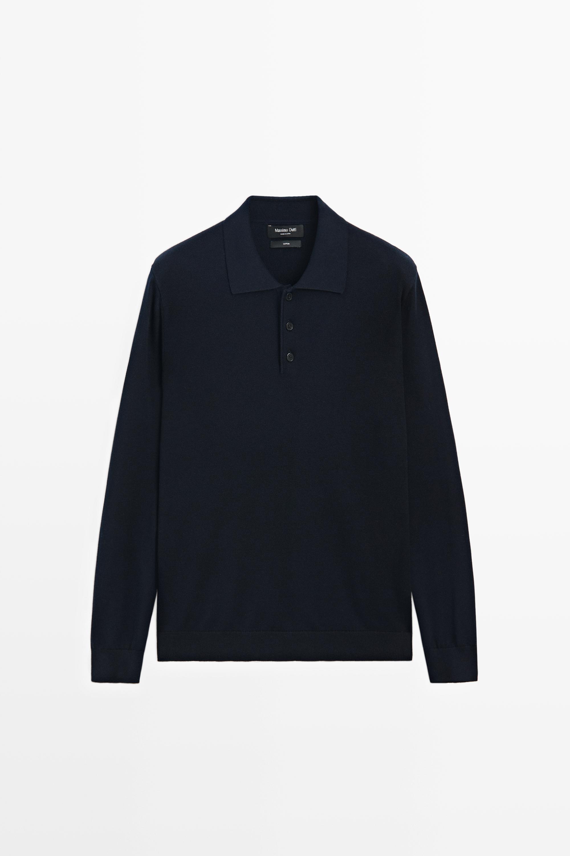 100% cotton knit polo sweater — Navy blue