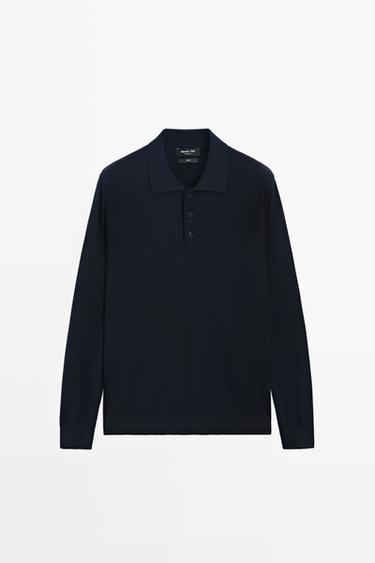 Zara 100% cotton knit polo sweater - Navy blue