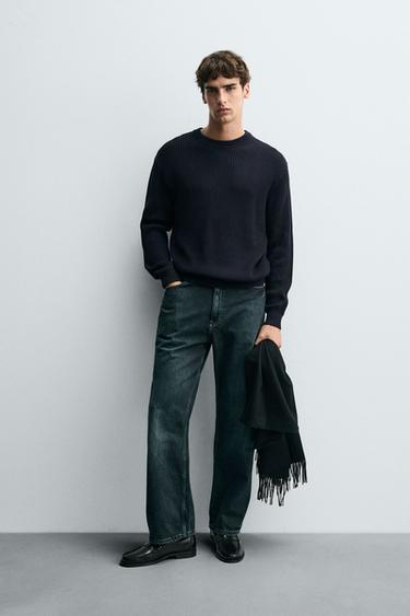 RIBBED TEXTURE SWEATER - Navy blue by Zara - Image 0