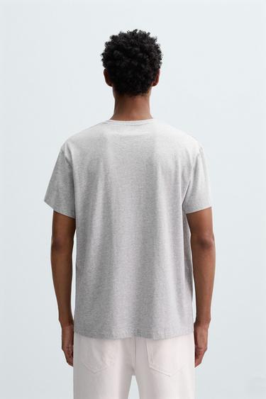 SLIM FIT SLOGAN T-SHIRT - Grey marl by Zara - Image 2