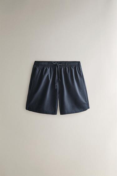 Zara MID-LENGTH SEERSUCKER BEACH SWIMMING TRUNKS - 藍色