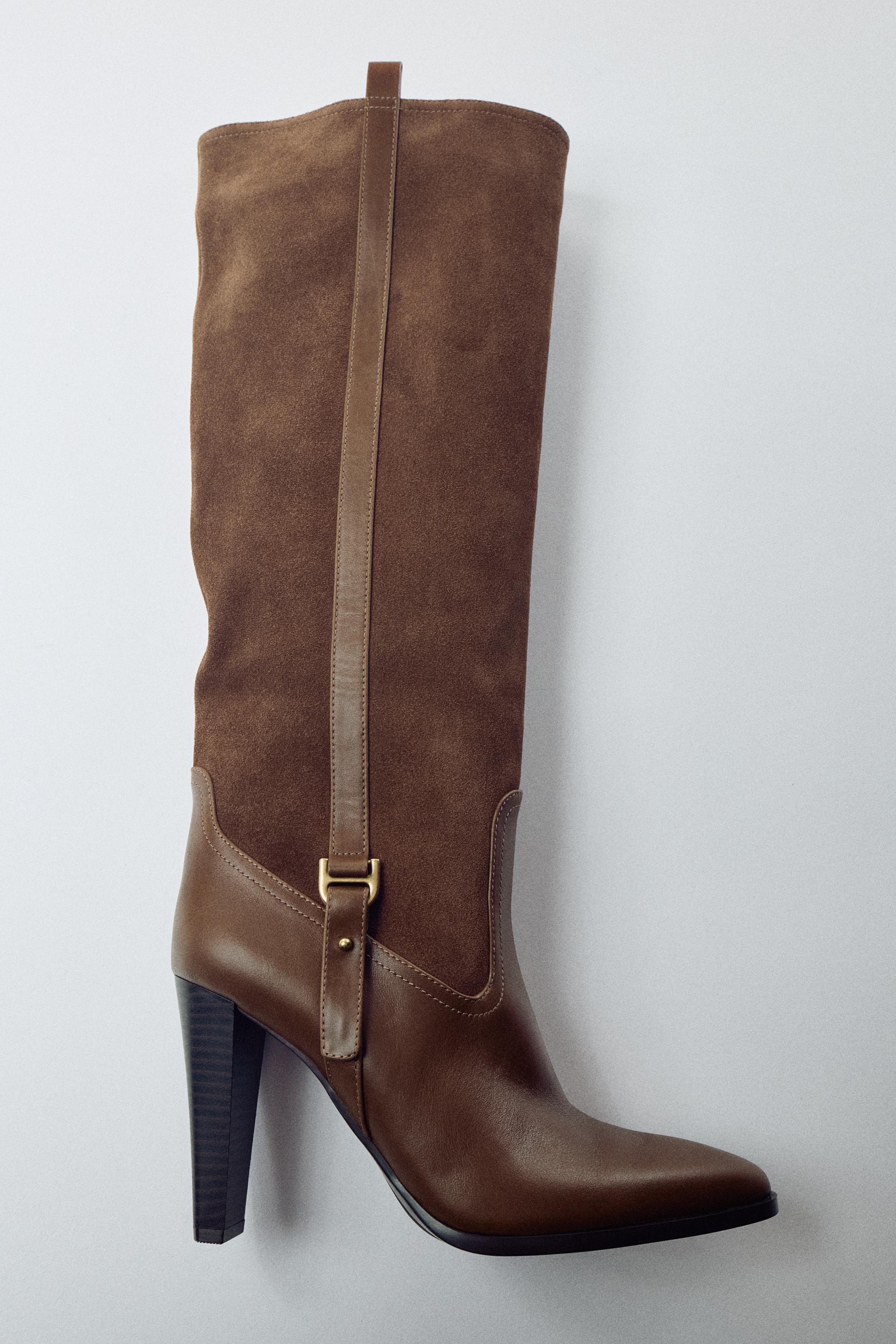 LEATHER COMBINED HEELED BOOTS