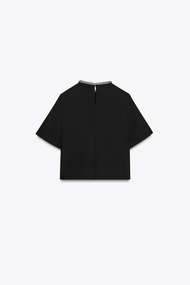 TOP WITH GLITTER NECK - Black by Zara - Image 6