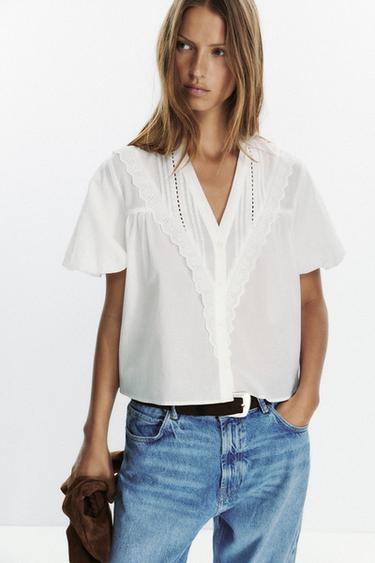 パフスリーブブラウスホワイトZaraのパフスリーブブラウス - ホワイト