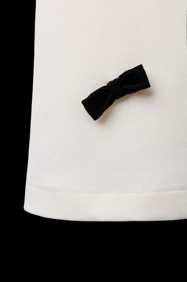 Zara CONTRAST BOW PINAFORE DRESS - Ecru