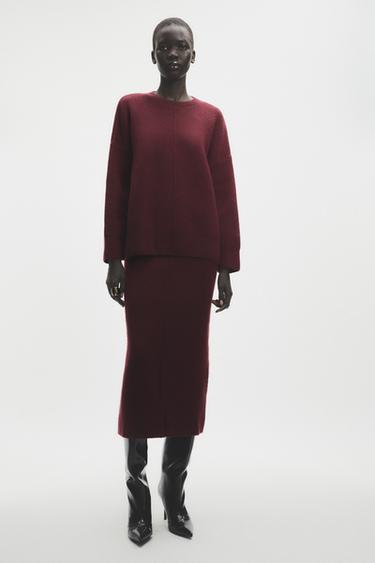 PLAIN KNIT SKIRT - Burgundy by Zara - Image 0