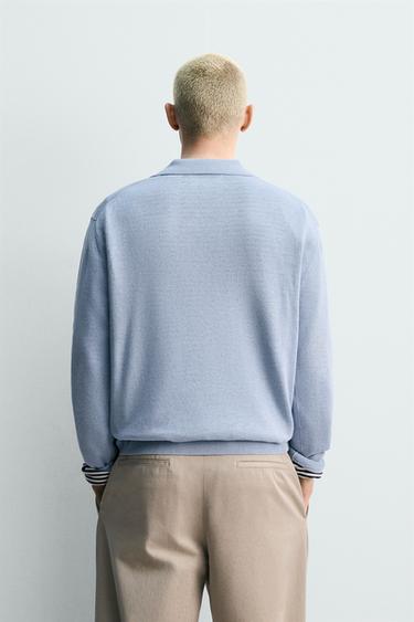 HEMP-COTTON KNIT POLO SHIRT - Sky blue by Zara - Image 2