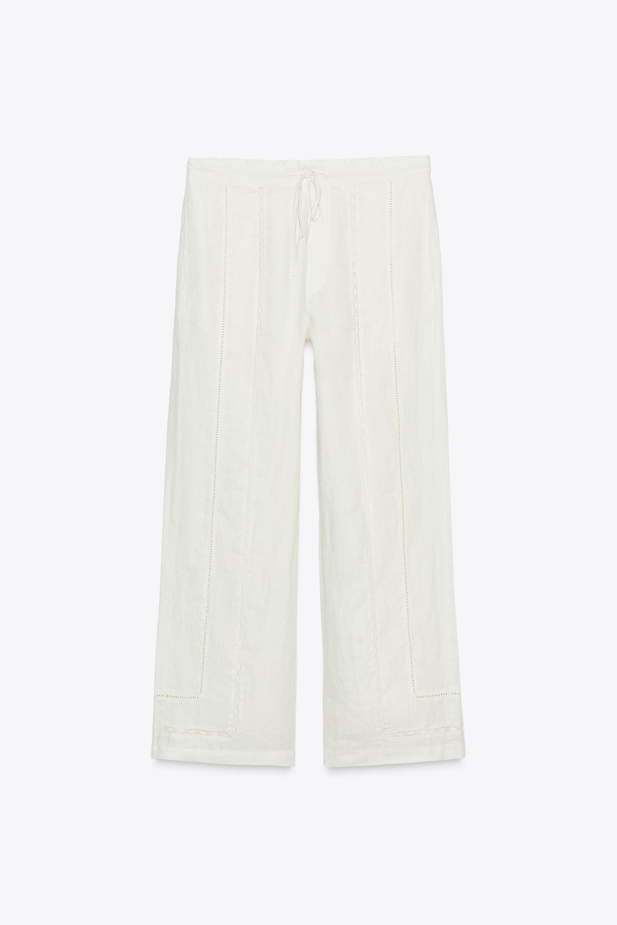 100% LINEN PANTS WITH TRIM ZW COLLECTION - Ecru | ZARA Canada