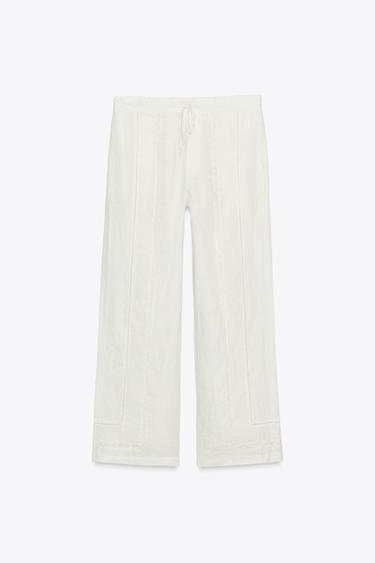 PANTALON 100 % LIN AVEC ENTRE-DEUX ZW COLLECTION - Écru de Zara