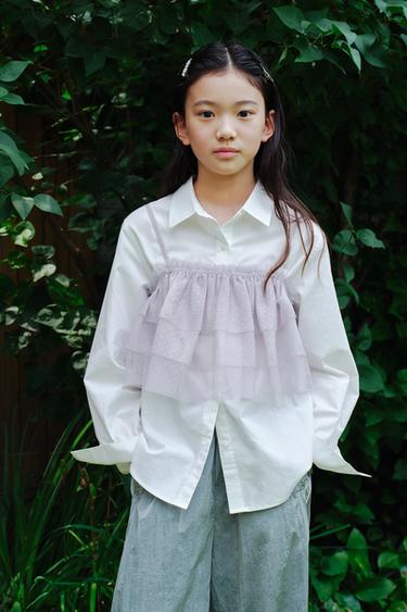 PLAIN SHIRT WITH TULLE TOP - White by Zara