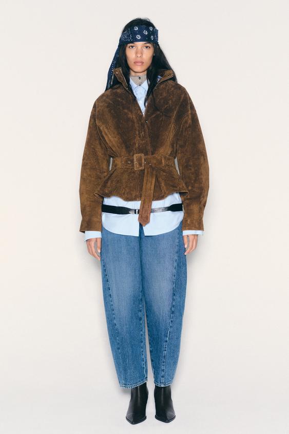 100% LEATHER BELTED JACKET - Brown by Zara - Image 0
