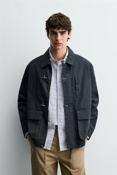 معطف باركا بقصة مريحة مع أزرار زخرفية - بحري الخاص بـ Zara