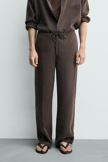 Zara FLOWY RELAXED FIT PANTS - Brown