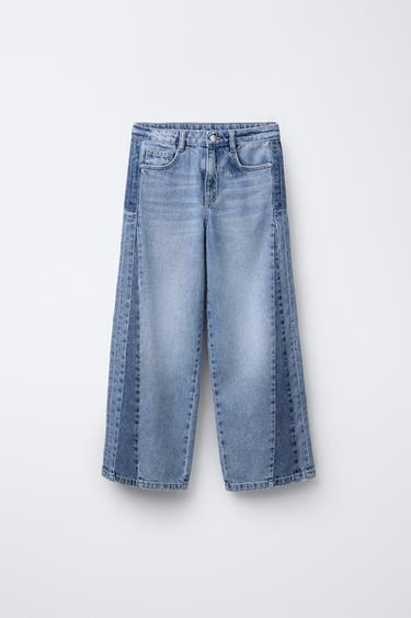 Zara PATCHWORK WIDE LEG JEANS - Blue